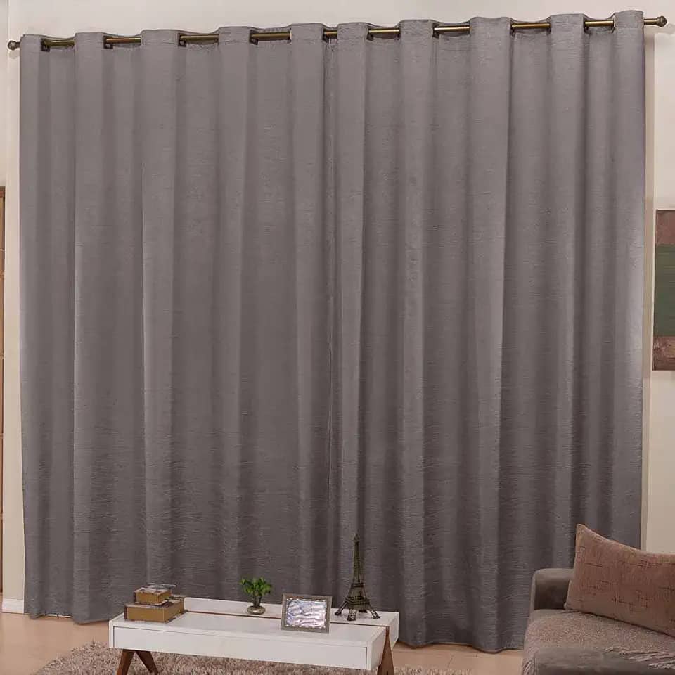 Cortina para Sala e Quarto 3,00m Larg. x 2,50m Altura Tecido Cetim Amassadinho - Chumbo