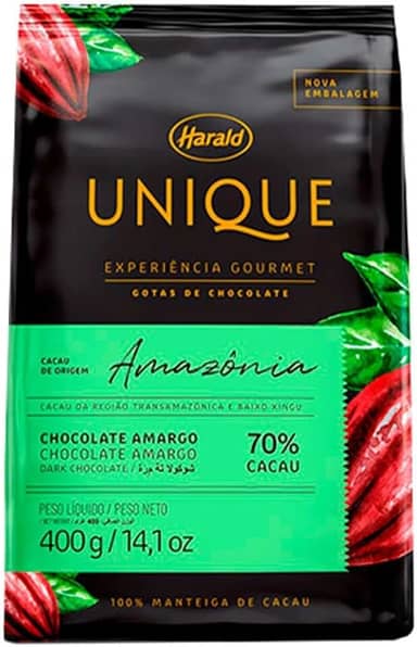 Chocolate Unique Amazônia Amargo 70% Cacau Gotas 400g Harald