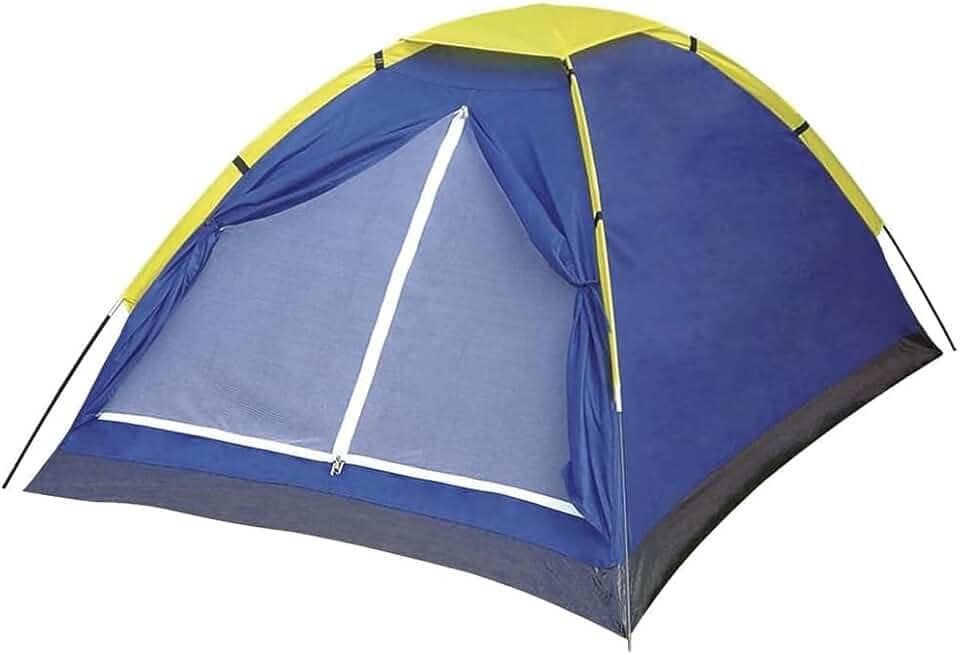 Barraca de Camping 3 Pessoas – Fibra de Vidro Reforçada, Anti-Vazamento, Mosquiteiro, FPS 100, Resistente à Chuva Fácil de Montar, Bolsa de Transporte – Azul
