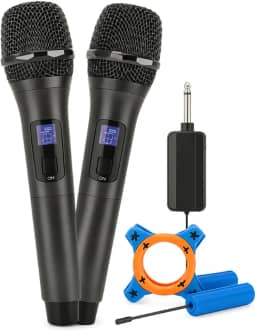 Kit 2 Microfones Sem Fio UHF Karaoke, Microfone Dinamico, Microfone de Mão para Festas, Igreja, Eventos, Aulas, Palestras, Desempenho, Entretenimento Familiar Linha Super Premium