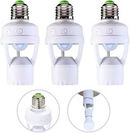 Kit 3 Sensores De Presença Com Fotocélula Soquete Lampâda E27 Bivolt Iluminação Automática com Detecção Movimento 360° e Economia de Energia