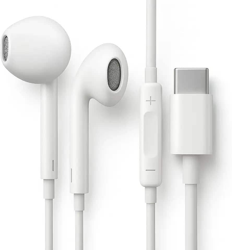 Fones De Ouvido Com Fio Tipo C Microfone Integrado Compativel iPhone 15 15 Pro 15 Pro Max 16 16 Pro Max Com Fio Fones Estéreo Compatíveis ANDROID LG Qualidade Premium