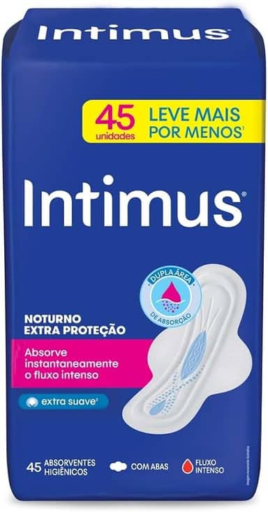 Intimus® Absorvente Noturno Extra Proteção Cobertura Suave, 45 unidades
