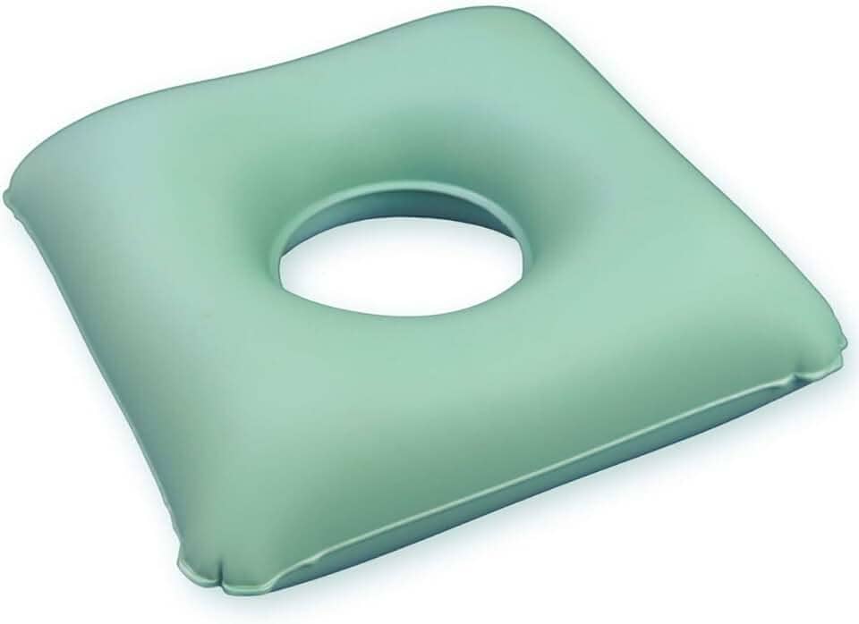 Almofada Inflável Ortopédica com Orifício, 45x45cm, Suporta 130kg, para Cadeira de Rodas, Escritório e Pós-Cirúrgico, Verde Menta