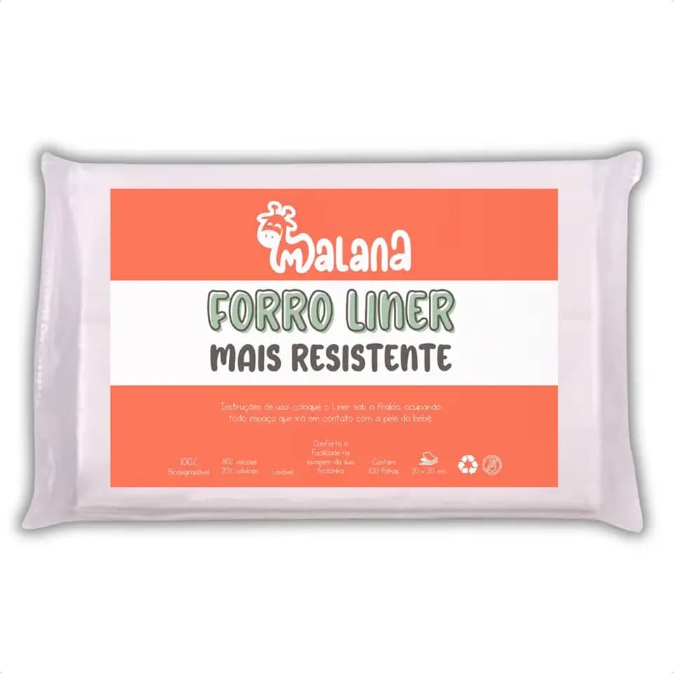 Forro Liner Biodegradável Malana Eco - Kit C/ 100 unidades - Para Fralda Ecológica
