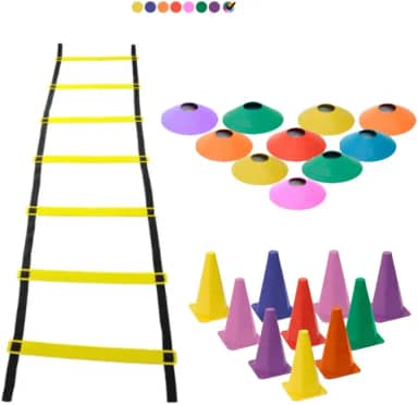 Kit Treino 10 Cones 10 Chapéus 1 Escada com 7 Degraus