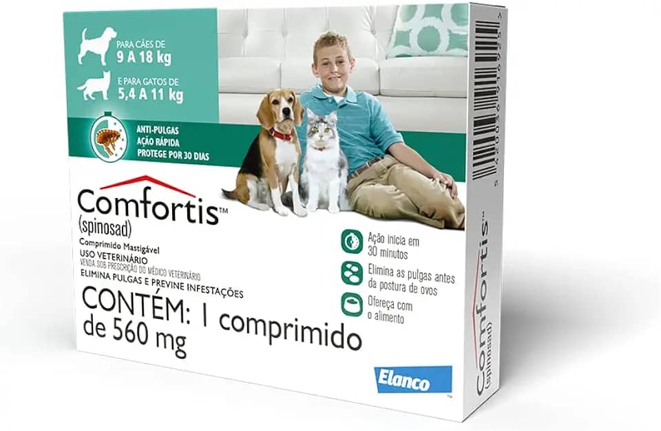 COMFORTIS 560MG - ANTIPULGAS PARA CÃES DE 9 A 18KG E PARA GATOS DE 5,4 A 11KG - ELANCO - 1 COMPRIMI