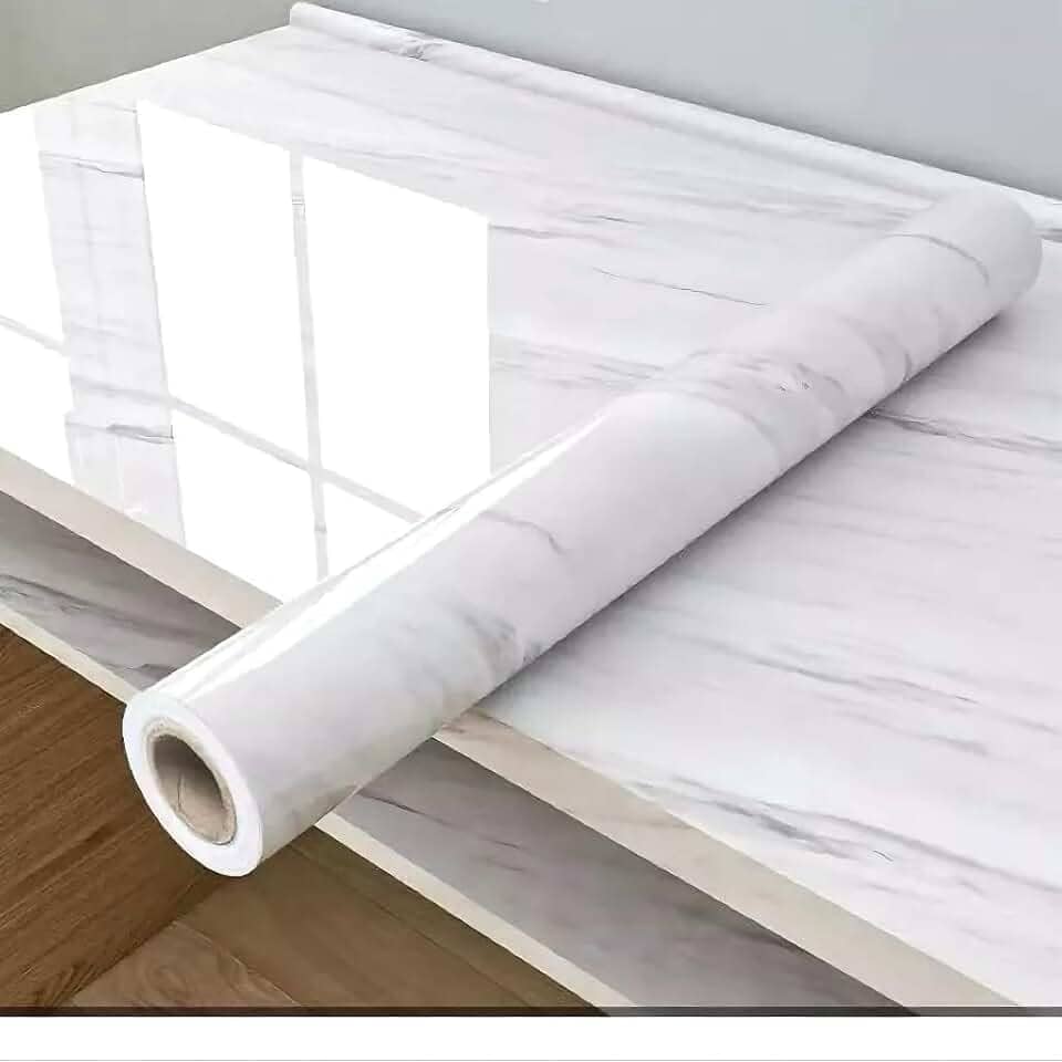 Papel de Parede Adesivo Mármore Branco 3m x 60cm – Vinílico Autocolante para Paredes e Móveis, Fácil Aplicação e Limpeza
