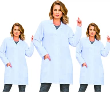 KIT 3 Jalecos Femininos Acinturado Gola Padre Oxford 3 Bolsos