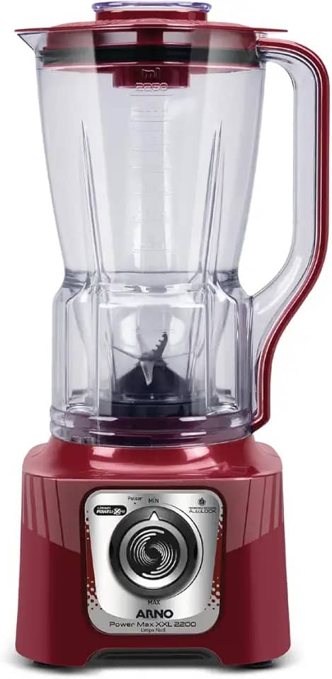 Liquidificador Arno Power Max 2200W XXL LN86, Carmim, com 6 Lâminas Powelix Pro, Copo de 2.25L, Tecnologia Autolock Anti Vazamento e Limpeza Fácil, 110V