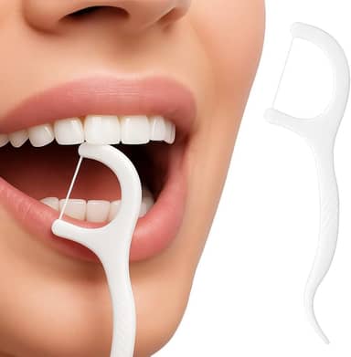 Kit 50un Fio Dental com Haste 2 em 1 Portátil – Limpeza Bucal Profunda, Antideslizante e Higiênico – Ideal para Viagens, Uso Diário e Saúde Bucal Completa