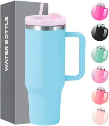 Copo Térmico com Tampa 1200 Ml Caneca Garrafa Térmica Com Canudo - Inox Parede Dupla (Azul Celeste)