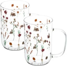 WOLFF - Conjunto 2 Canecas de Vidro Borossilicato Resistente a Calor Bouquet 280ml