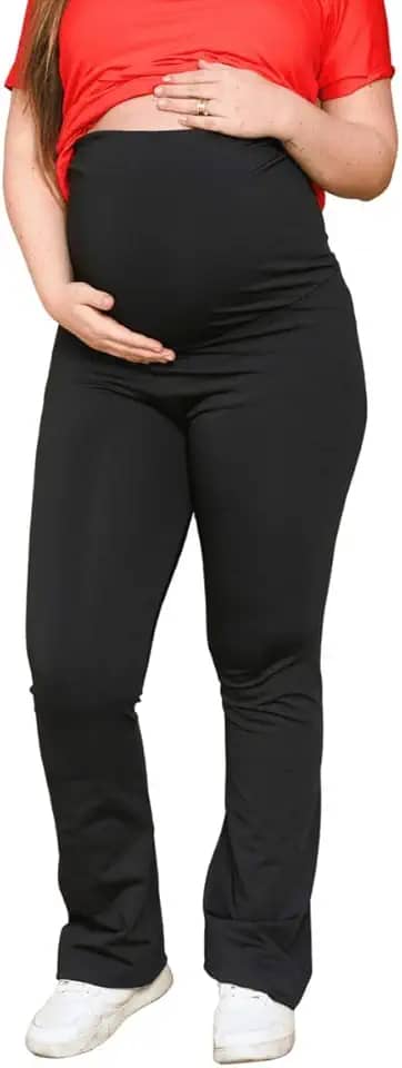 Legging gestante flare suporte barriga alto conforto calça para grávida boca larga ideal mulheres altas bailarina
