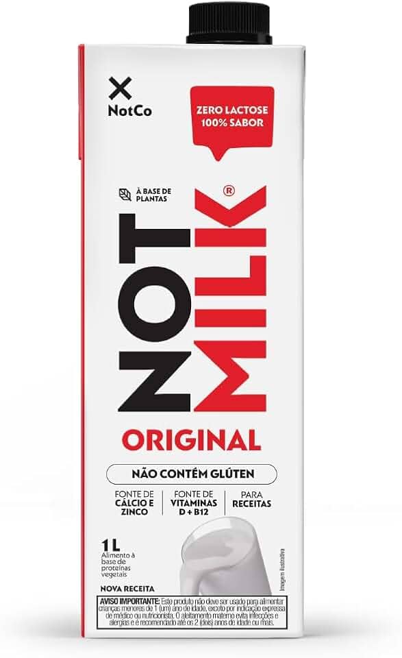 Bebida Vegetal NotCo NotMilk Original 1L, Feito com Ingredientes 100% Vegetais, Sabor Leite Integral, Sem Lactose, Sem Glúten, Ideal para Receitas, Plant-Based, Vegano, Vegetariano.