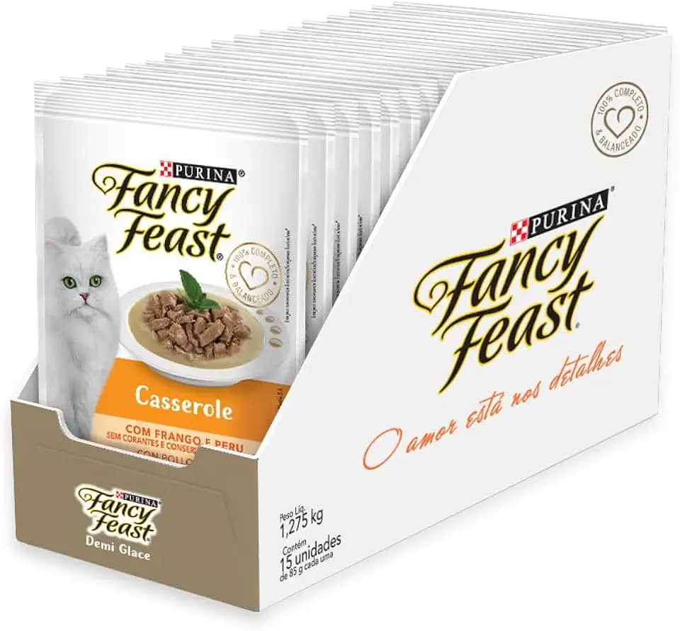 Pack Nestlé Purina Fancy Feast Ração Úmida Para Gatos Casserole Frango & Peru - Com 15 Sachês 85g