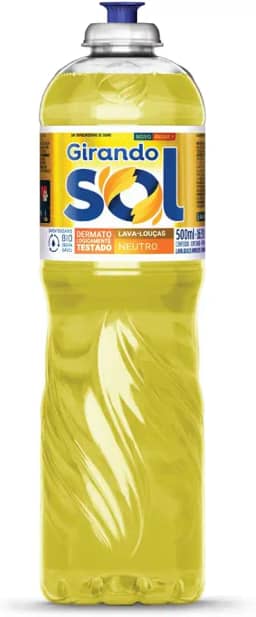 Girando Sol Detergente Lava-Louças Neutro 500Ml Detergente Líquido Para Lava-Louças Amarelo Contém Tensoativo Biodegradável Neutro Dermatologicamente Testado