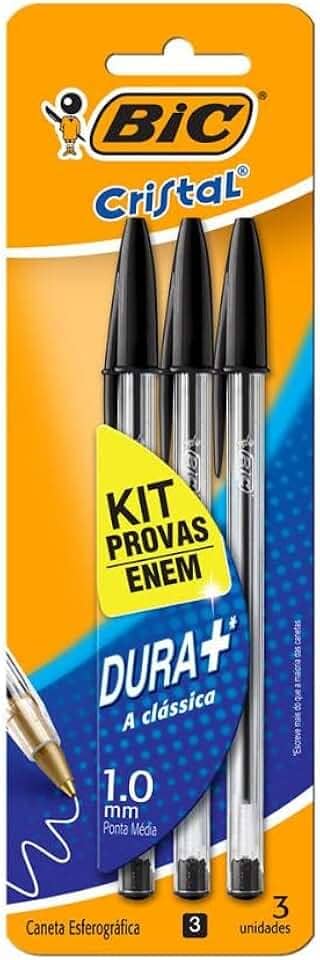 BIC 930095 Kit Enem - Caneta Esferográfica Cristal Dura Mais, A Clássica, com 3 Canetas Pretas, Ideal para o Enem