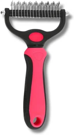 Desembolador Pente Escova Removedor de Pêlos Longos Duplo para Pet Cachorro e Gato (Rosa)