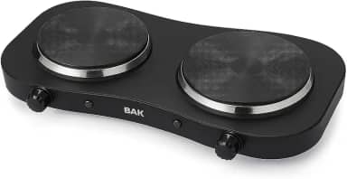 BAK Fogão Elétrico Portátil, 2 Bocas, 2500W, 5 Níveis de Temperatura, Mesa, Antiaderente, 110V, Preto