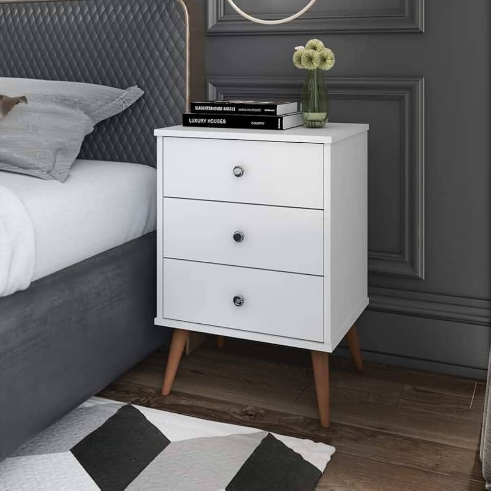 Mesa de Cabeceira Mix 3 gavetas Branco