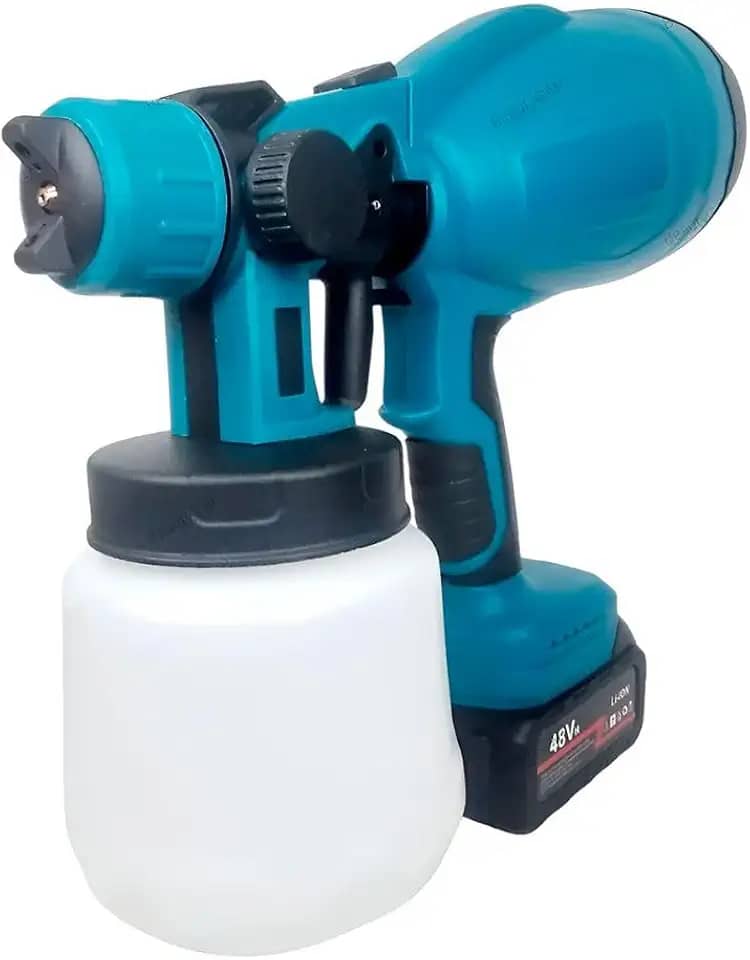 Pistola Elétrica de Pintura Pulverizadora Spray Tinta Regulável a Bateria 48V 30000RPM 1000ml Azul