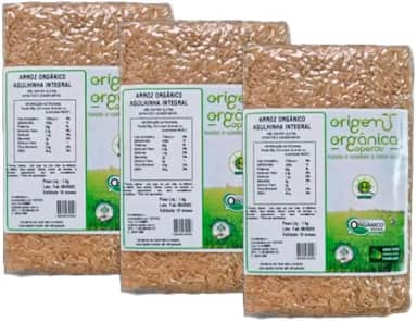 Kit 3X: Arroz Agulhinha Longo Integral Vácuo Origem Orgânica 1kg