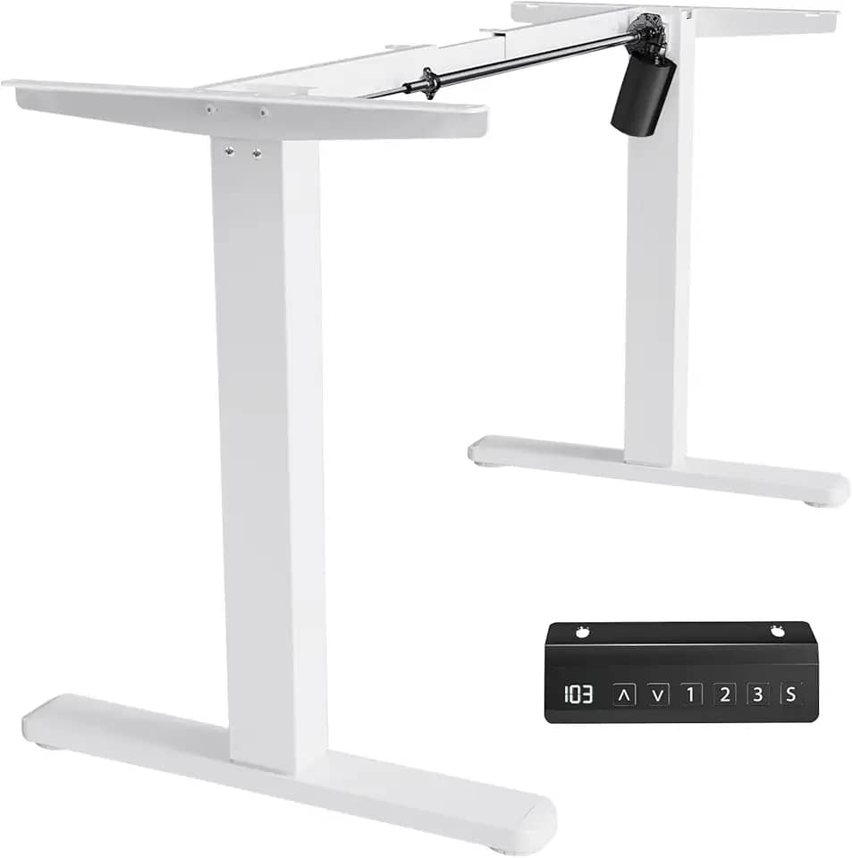 Estrutura de Mesa Elétrica Ajustável para Trabalho em Pé e Sentado – 3 Configurações de Memória, Altura de 72cm a 120cm, Base Ergonômica e Design Silencioso (Branco)