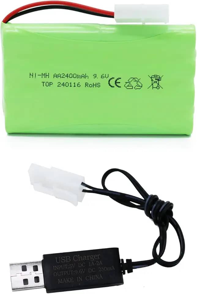 Bateria NiMH de 9,6 V 2400 mAh – Bateria recarregável AA para carro RC com plugue Tamiya KET-2P e cabo de carregamento USB para peças sobressalentes de carro RC baterias de barco tanque RC