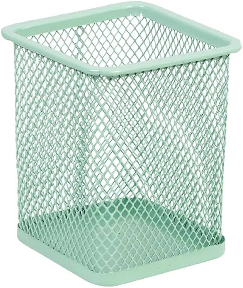 Porta Lápis e Caneta Aramado Quadrado BRW Verde Pastel