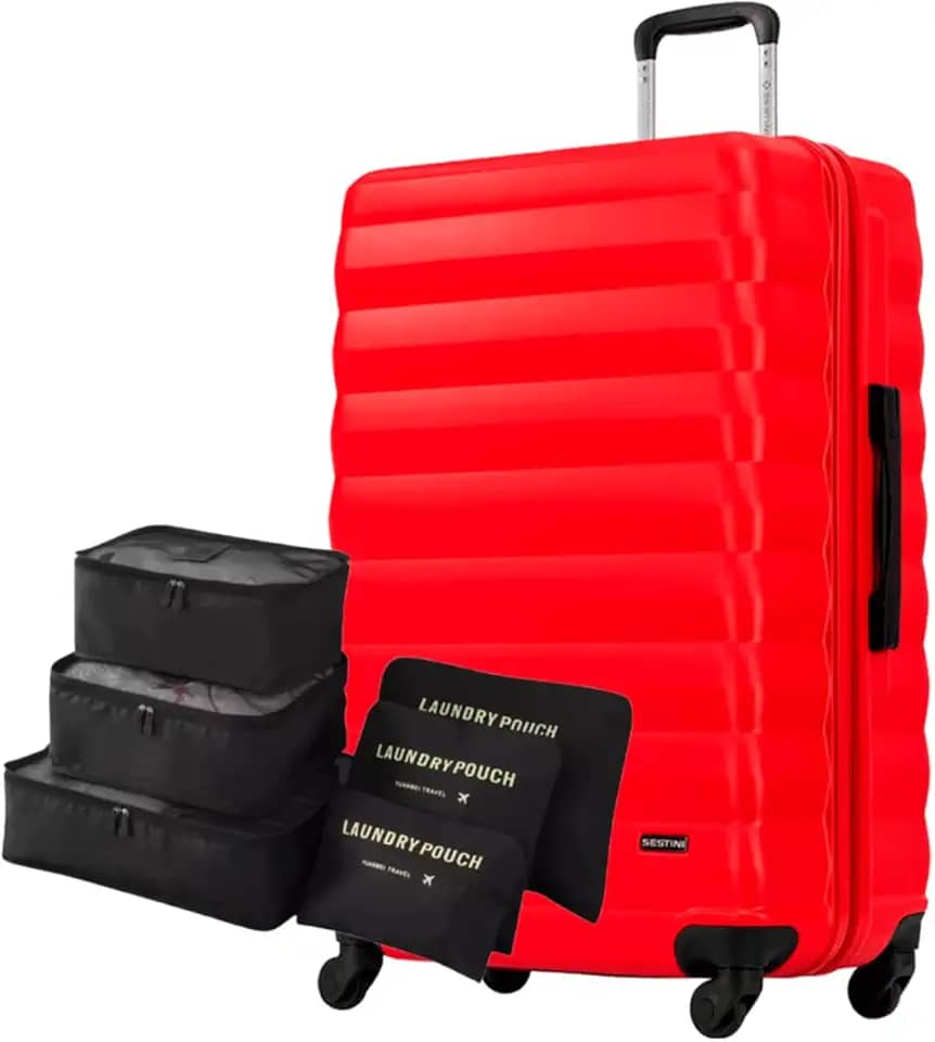 Mala Grande 32kg em ABS para Despachar com Kit Organizador 6 Peças (Neo Vermelho)