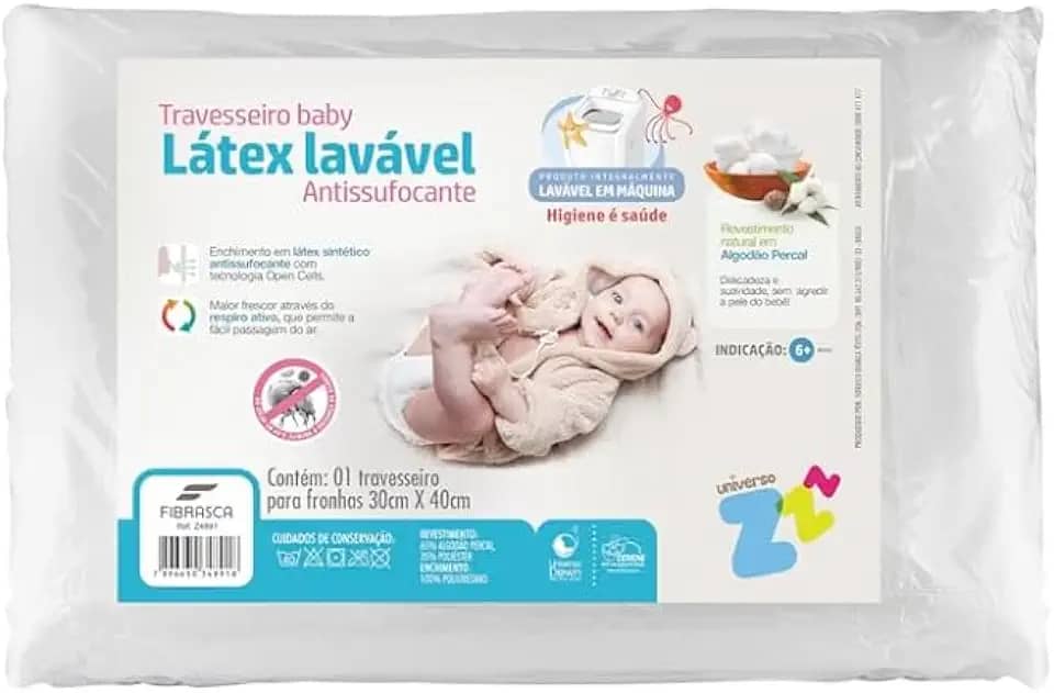 Home Baby Travesseiro Infantil Viscoelástico, Branco, 100% Algodão, 30x20x2,5cm, Tecnologia Anti-sufocante, para Recém-Nascidos de 0 a 1 Ano