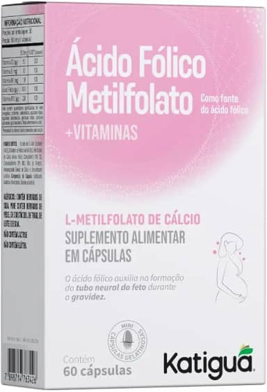 Katiguá, Ácido Fólico Metilfolato, Com vitaminas, Sem Sabor, 30 Cápsulas rígidas • 30 doses