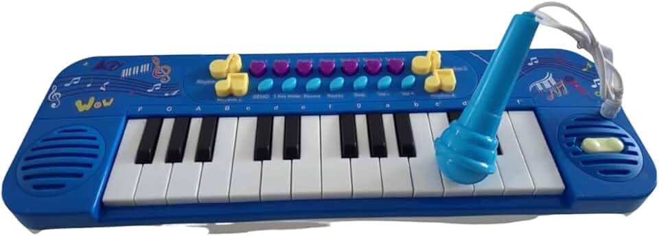 Teclado Musical Infantil com Microfone – 25 Teclas – Função Gravação e Replay – Brinquedo Educativo, Piano Eletrônico com 25 Teclas que Grava e Reproduz (Azul)