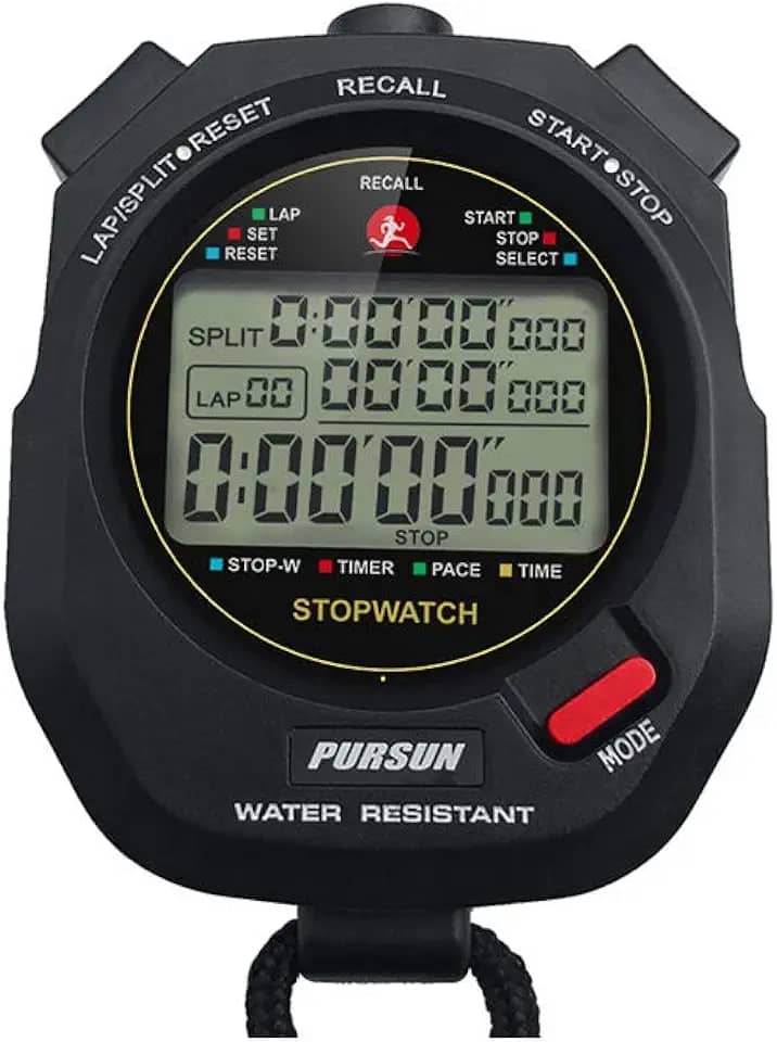 Cronômetro profissional, cronômetro esportivo digital com temporizador de contagem regressiva, memória de 100 voltas, tempo de 0,01 segundo, resistente à água, cronômetro multifuncional para natação,