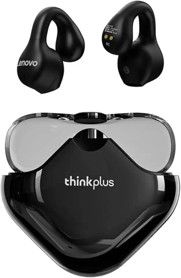 LEN0V0 Fones de ouvido com clipe para orelha aberta, Fones de ouvido sem fio Bluetooth 5.3 para Esportes, 30 horas de Reprodução, Estojo de carregamento (Preto)