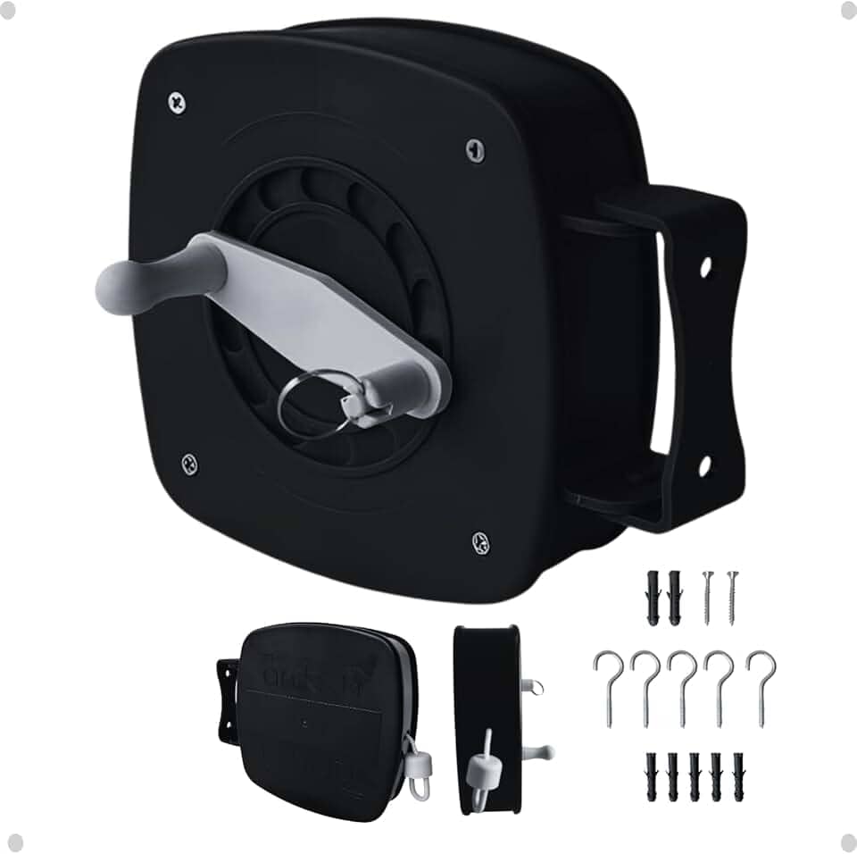 Varal Nylon Retrátil Recolhível De Parede Seca 30m Corda Preto