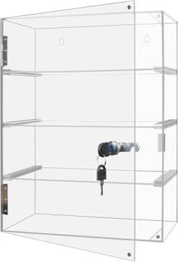 KIYTARBOO vitrine com trava, vitrine, vitrine de acrílico de 4 camadas com chave de bloqueio, vitrine de bancada removível e transparente com prateleiras para figuras colecionáveis ​​de rock