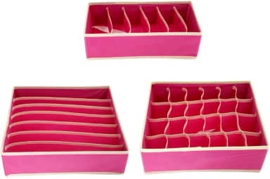 Kit 3 Organizadores de Gaveta Colmeia – 24, 7 e 6 Divisórias – Ideal para Roupas Íntimas, Cuecas, Meias e Biquínis – Práticos, Compactos e Perfeitos para Gavetas e Guarda-Roupas (Rosa)