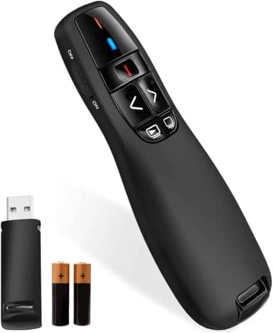 Apresentador Passador de Slides Sem Fio com Laser | 30m Alcance | Controle Laser Sem Fio 2.4G Profissional | Passador de Slides | Laser Vermelho p/Apresentações + 2 Pilhas AAA