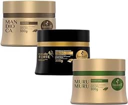 Kit Cronograma Capilar para Cabelos Ressecados Máscara Mandioca Hidratação, Cavalo Forte Reconstrução, Murumuru Nutrição