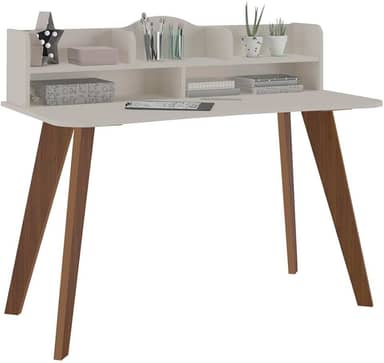 Escrivaninha com nichos SOFIA cor Off White/Cedro - Artely