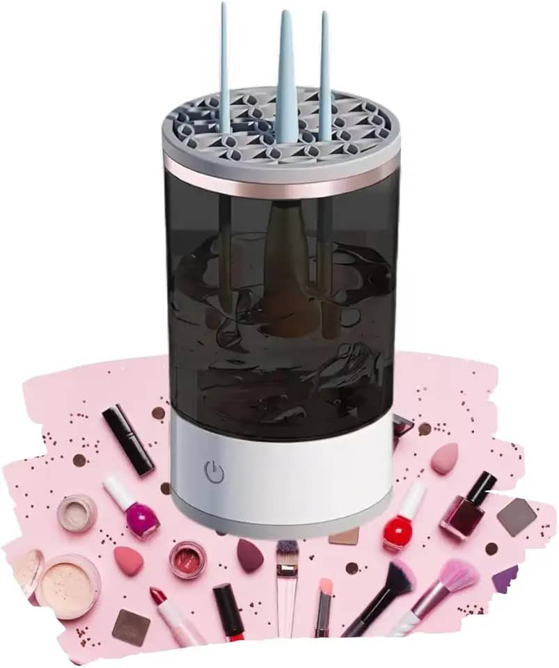 Limpador Pinceis Esponja Maquiagem Elétrico 3 em 1 Lava Seca Armazena Elétrico Potente Limpeza Profissional + Tapete de Limpeza Silicone