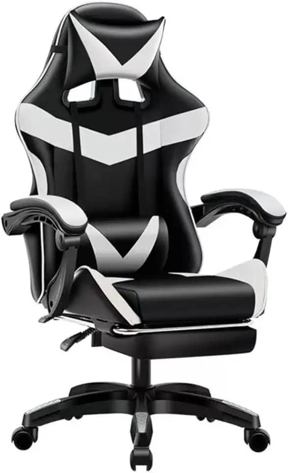 Poltrona Gamer Ergonomica com Apoio para os Pés, Base Giratória e Estofado Profissional, Ideal para Escritório e Jogos (preto e branco)