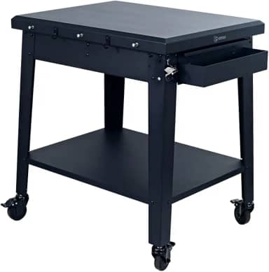 Mesa Pizzaiolo Extensível com Suporte para Fornos de Bancada, Quatro Rodízios, Aço Sólido