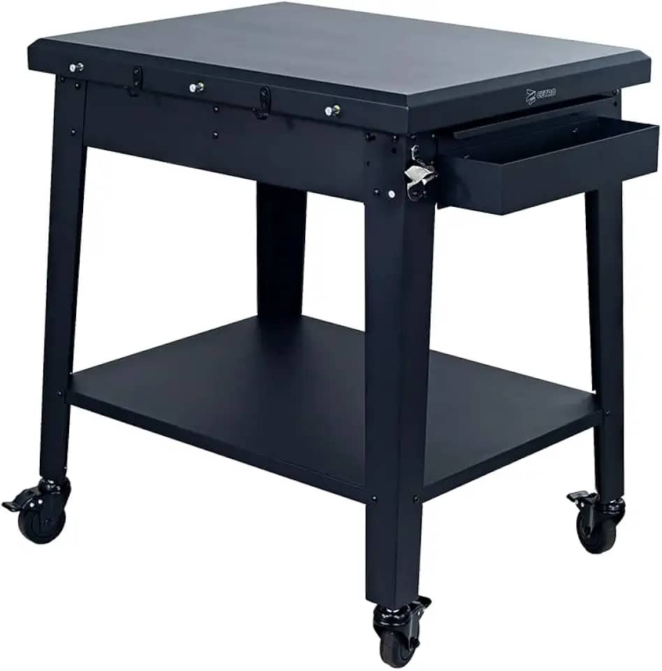 Mesa Pizzaiolo Extensível com Suporte para Fornos de Bancada, Quatro Rodízios, Aço Sólido