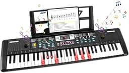 Teclado Musical Digital, 61 Teclas Iluminadas,Piano Digital para Iniciantes, modo de ensino, 200 Tons, 60 canções de demonstração, microfone, suporte musical, Bateria Recarregável