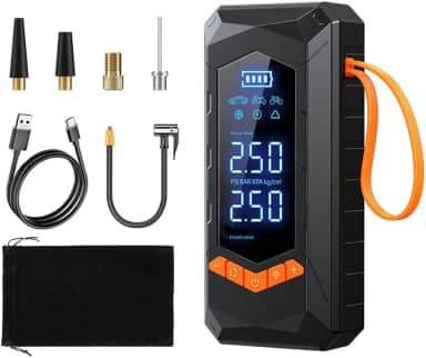 Bomba de Ar Portátil - Compressor Digital 150 PSI, Bateria 20000mAh, Power Bank e Lanterna LED. Design Compacto, Resistente à Água e Parada Automática, Infla Pneus de Carro/Moto/Bike