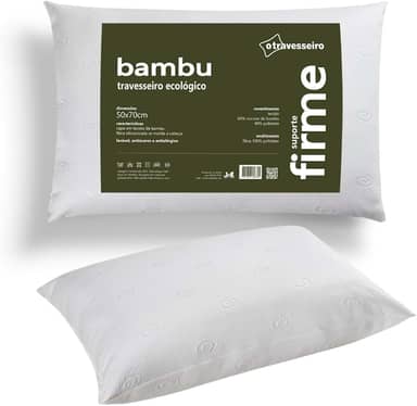 Travesseiro de Bambu 50x70cm 100% Fibra Siliconada antialérgico Toque Macio Lavável