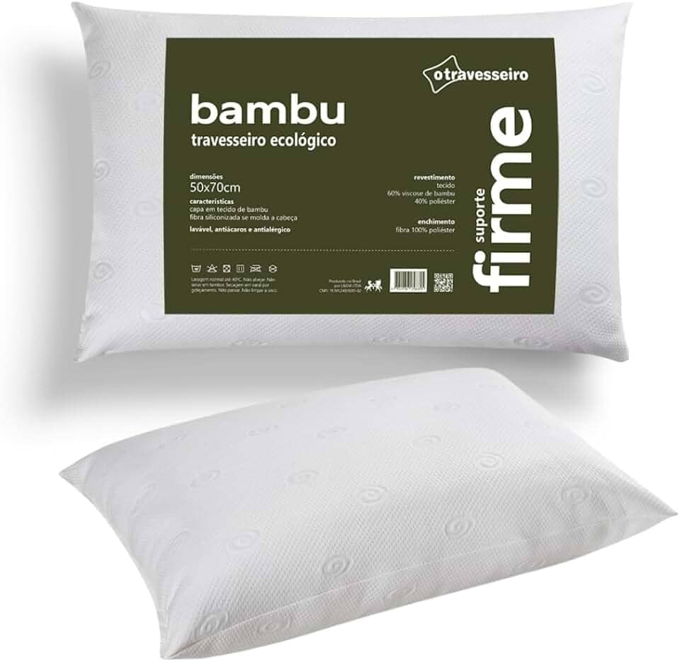 Travesseiro de Bambu 50x70cm 100% Fibra Siliconada antialérgico Toque Macio Lavável